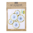 GOLD FOILED BLUE PAPER FAN DECORATIONS