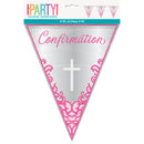 BANNER: 9FT PINK HOLY CROSS CONFIRMATION FOIL FLAG BANNER