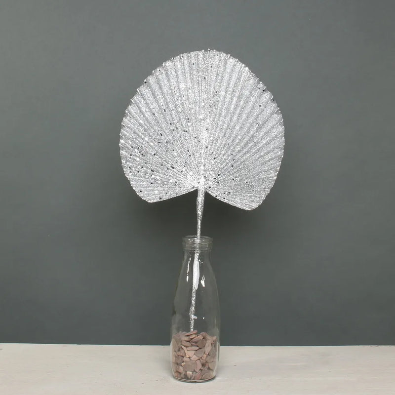 SILVER GLITTER PALM FAN