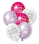 12" GLITZ PINK HAPPY BIRTHDAY PEARL LATEX (6 PER PACK)