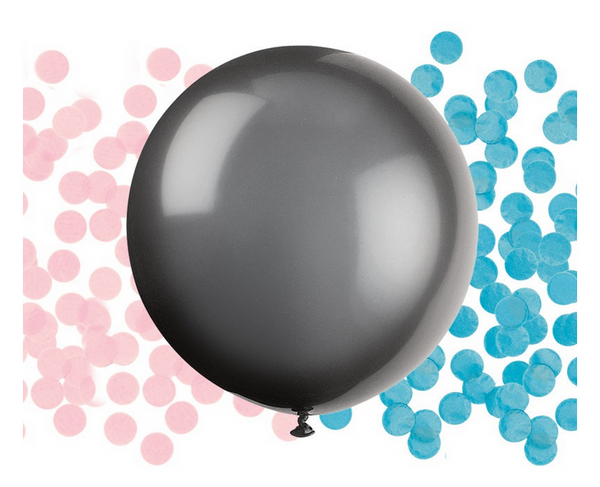 24" BLACK GENDER REVEAL LATEX WITH CONFETTI