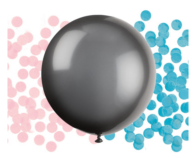 24" BLACK GENDER REVEAL LATEX WITH CONFETTI
