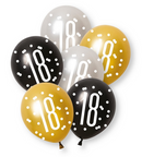 12" GLITZ BLACK NUMBER 18 ASSORTED PLATINUM & PEARL LATEX (6 PER PACK)