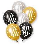 12" GLITZ BLACK NUMBER 40 ASSORTED PLATINUM & PEARL LATEX (6 PER PACK)