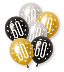 12" GLITZ BLACK NUMBER 60 ASSORTED PLATINUM & PEARL LATEX (6 PER PACK)