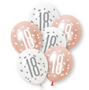 12" GLITZ ROSE GOLD NUMBER 18 ASSORTED PLATINUM & PEARL LATEX (6 PER PACK)