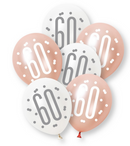 12" GLITZ ROSE GOLD NUMBER 60 ASSORTED PLATINUM & PEARL LATEX (6 PER PACK)