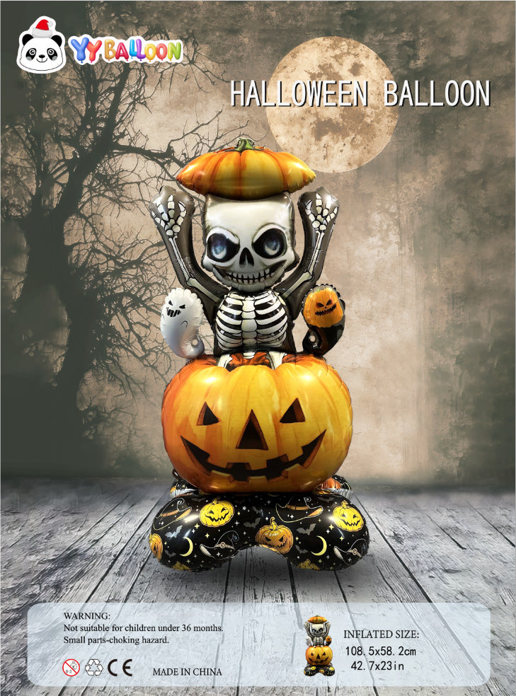 59" GIANT STRIKE PUMPKIN SKELETON FOIL (STAND-UP AIR-FILL OR HELIUM)
