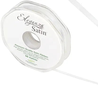 RIBBON: 3mm ELEGANZA DOUBLE FACED SATIN RIBBON WHITE NO.01 (3MM x 50M)