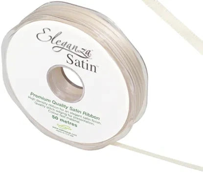RIBBON: 3mm ELEGANZA DOUBLE FACED SATIN RIBBON CREAM NO.62 (3MM x 50M)