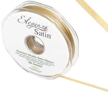 RIBBON: 3mm ELEGANZA DOUBLE FACED SATIN RIBBON GOLD NO.35 (3MM x 50M)