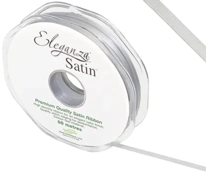 RIBBON: 3mm ELEGANZA DOUBLE FACED SATIN RIBBON SILVER NO.24 (3MM x 50M)