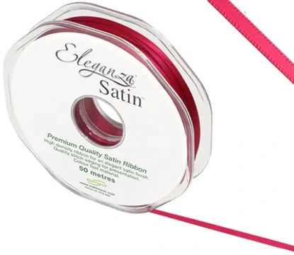 RIBBON: 3mm ELEGANZA DOUBLE FACED SATIN RIBBON DEEP CERISE NO.30 (3MM x 50M)