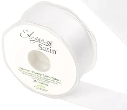 RIBBON: 38mm ELEGANZA DOUBLE FACED SATIN RIBBON WHITE NO.01 (38MM X 20M)
