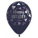 12" SEMPERTEX HAPPY BIRTHDAY TRIANGLES NAVY BLUE LATEX (25 PER BAG)