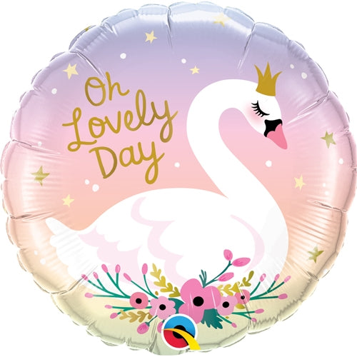 18" ROUND OH A LOVELY DAY SWAN FOIL