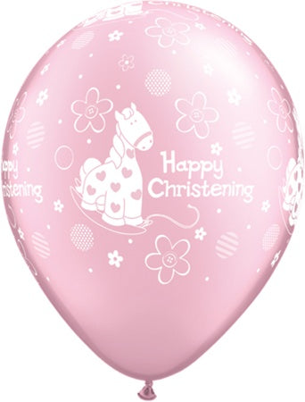 11"  Round Pearl Pink Christening Soft Pony