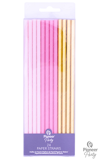 PAPER STRAWS PINK & GOLD 19CM (24 STRAWS PER PACK)