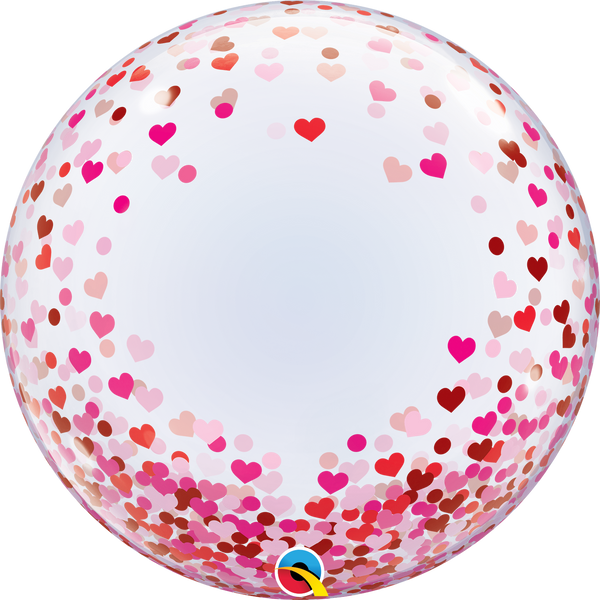 24" DECO BUBBLE RED & PINK CONFETTI HEARTS