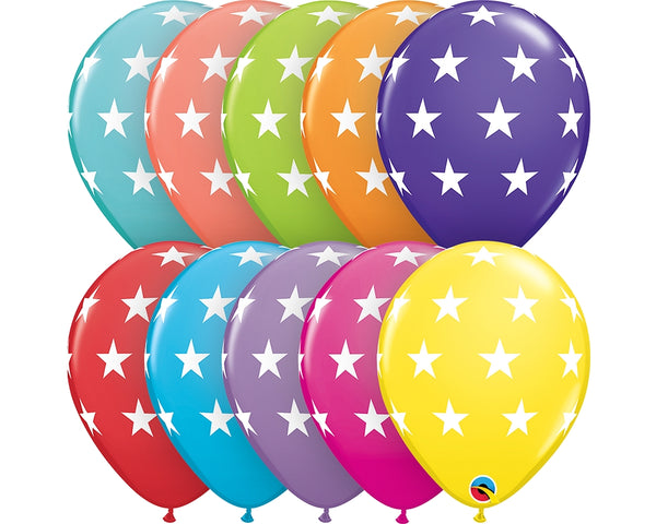 11" RETAIL LATEX BIG STARS/TROPICAL (6 BAGS OF 6 BALLOONS PER BAG)