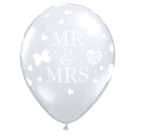 11" ROUND MR. & MRS. DIAMOND CLEAR LATEX (50 PER BAG)