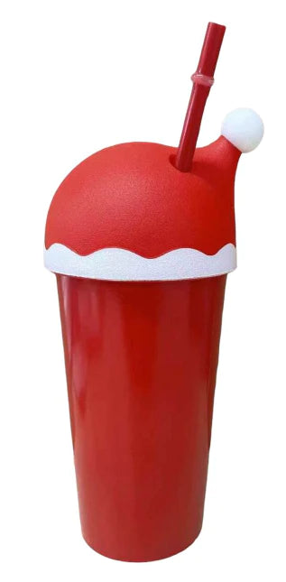 20oz CHRISTMAS TUMBLER: SANTA COLD CUP WITH HAT AND RED STRAW