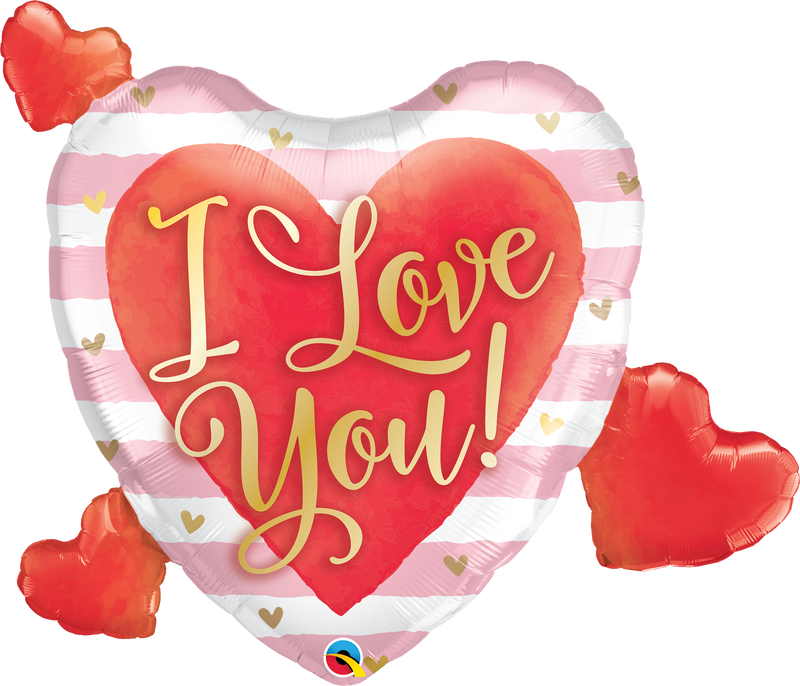 37" I LOVE YOU PINK STRIPES AND HEARTS FOIL