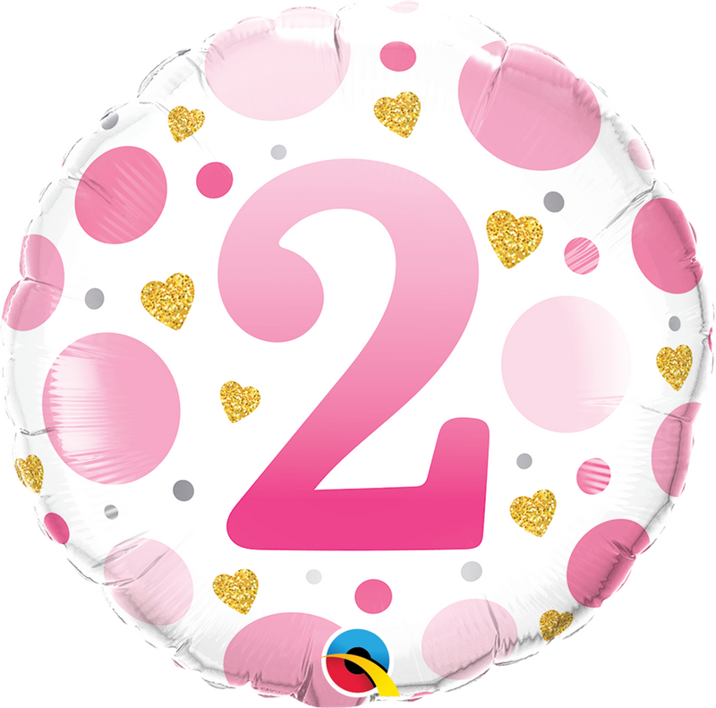 Qualatex 23122 18" Round Age 2 Pink Dots Foil