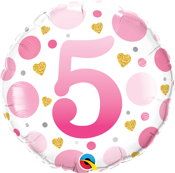 Qualatex 23154 18" Round Age 5 Pink Dots Foil