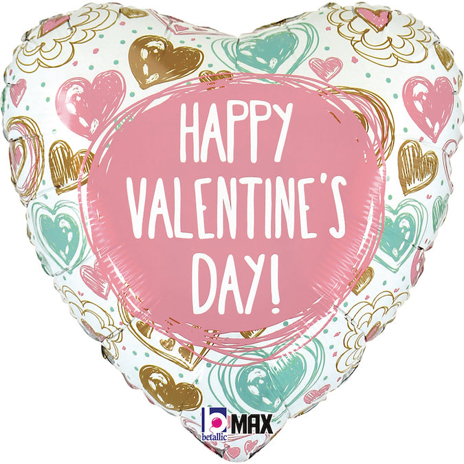18" HEART VALENTINE DOODLES FOIL