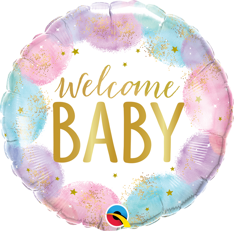 18" ROUND WELCOME BABY WATERCOLOUR FOIL