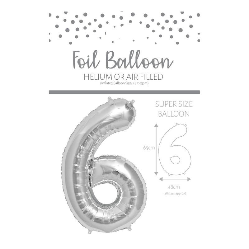 25" LARGE NUMBER 6 SILVER FOIL