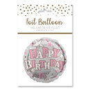 18" ROUND HAPPY BIRTHDAY SILVER AND PINK STARS FOIL