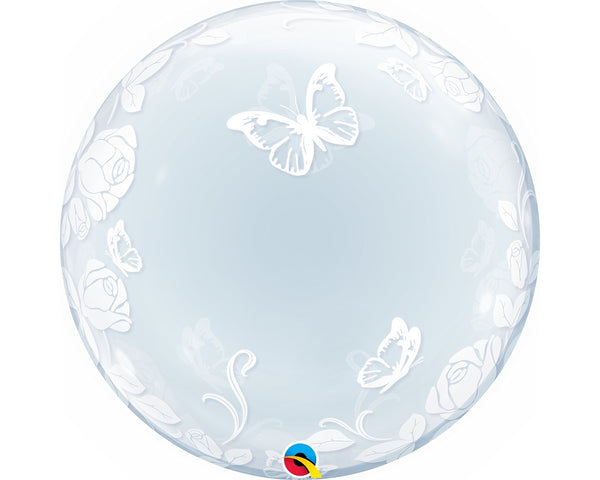 24" DECO BUBBLE ELEGANT ROSES & BUTTERFLIES