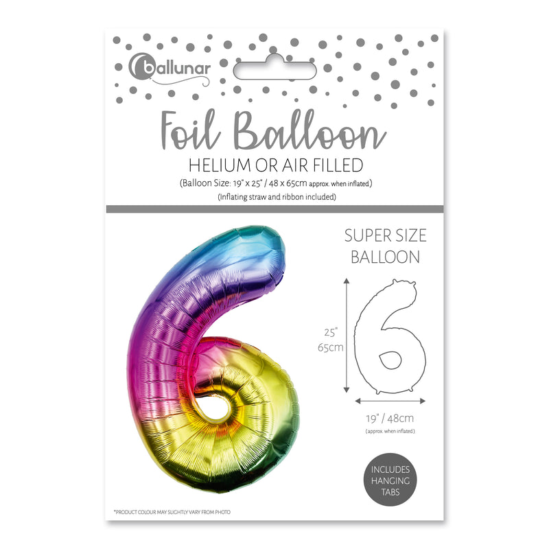 25" LARGE NUMBER 6 MULTI COLOUR FOIL