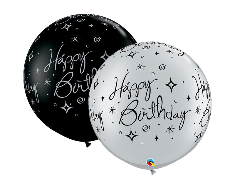 Qualatex 53476 3FT Round Birthday Black and Silver