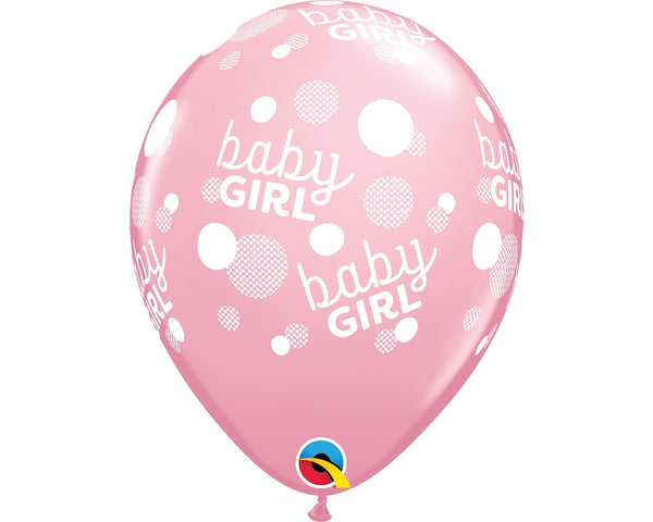 11" RETAIL LATEX BABY GIRL DOTS (6 BAGS OF 6 BALLOONS PER BAG)