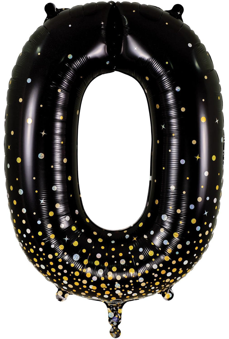 34" NUMBER 0 SPARKLING FIZZ BLACK GOLD HOLOGRAPHIC FOIL