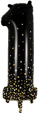 34" NUMBER 1 SPARKLING FIZZ BLACK GOLD HOLOGRAPHIC FOIL