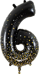 34" NUMBER 6 SPARKLING FIZZ BLACK GOLD HOLOGRAPHIC FOIL