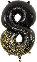 34" NUMBER 8 SPARKLING FIZZ BLACK GOLD HOLOGRAPHIC FOIL