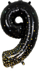 34" NUMBER 9 SPARKLING FIZZ BLACK GOLD HOLOGRAPHIC FOIL