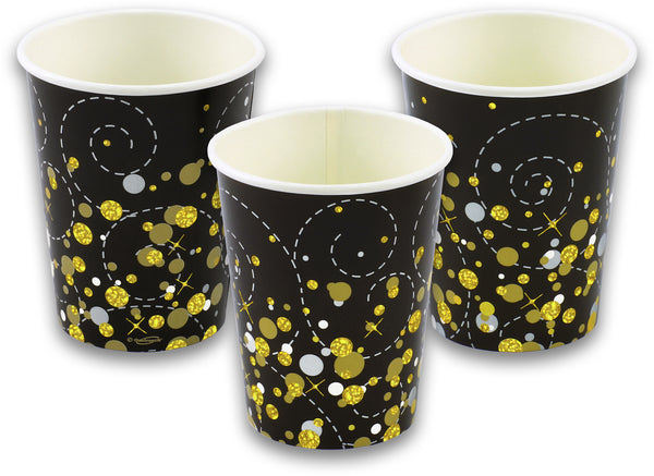CUPS SPARKLING FIZZ BLACK AND GOLD 9OZ 266ML 8PCS