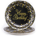 PLATES HAPPY BIRTHDAY SPARKLING FIZZ BLACK & GOLD 9" 23CM 8PCS