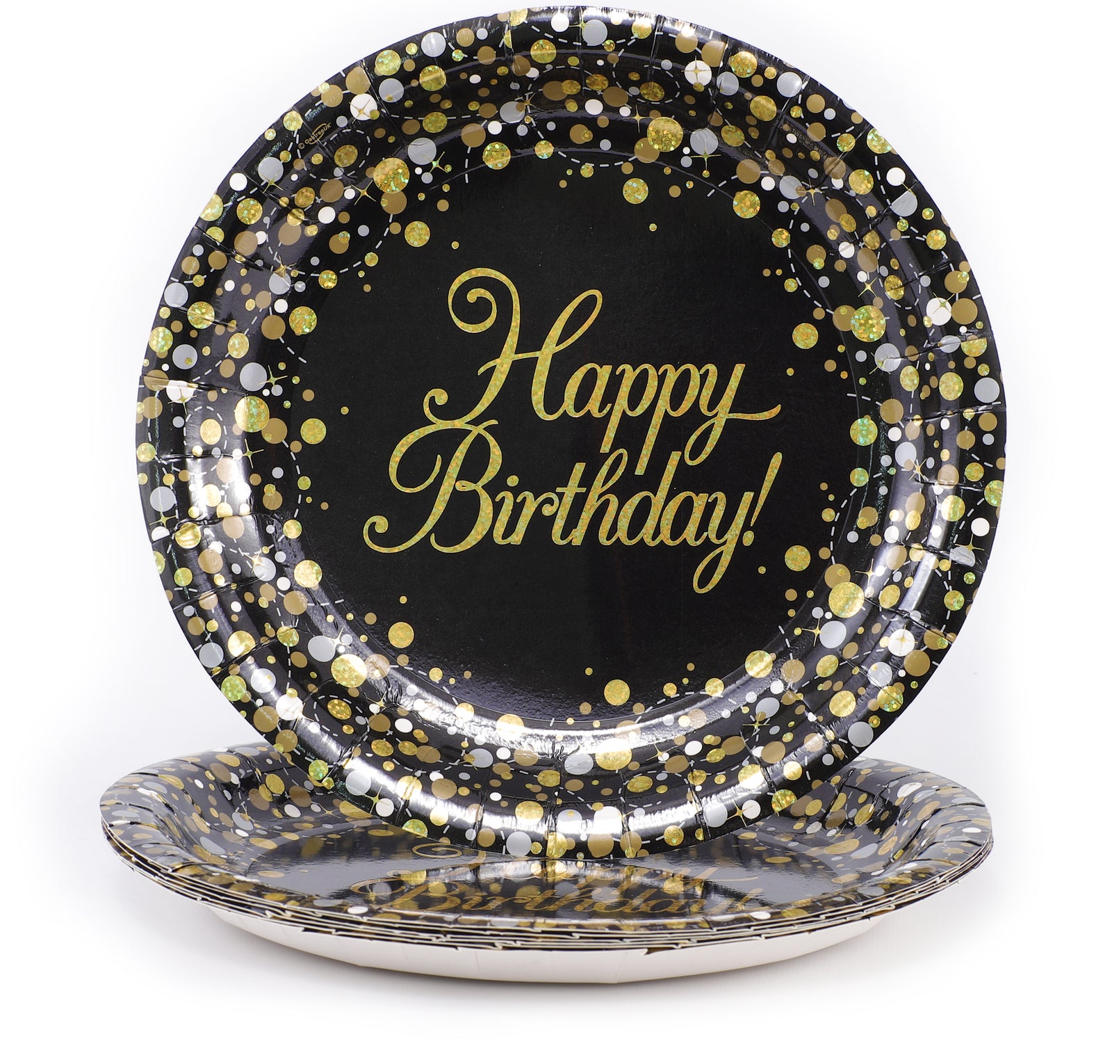 Plates Happy Birthday Sparkling Fizz Black and Gold Paper Plates Ireland