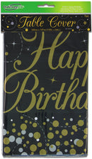 TABLECOVER: HAPPY BIRTHDAY SPARKLING FIZZ BLACK AND GOLD 137CM X 2.6M (ONE PER PACK)