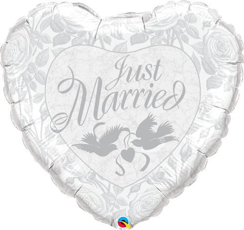36" HEART JUST MARRIED PEARL WHITE & SILVER FOIL
