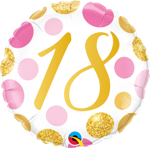 18" ROUND 18 PINK & GOLD DOTS FOIL
