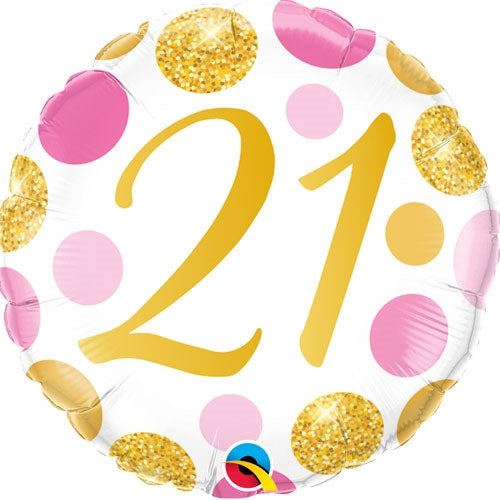 18" ROUND 21 PINK & GOLD DOTS FOIL