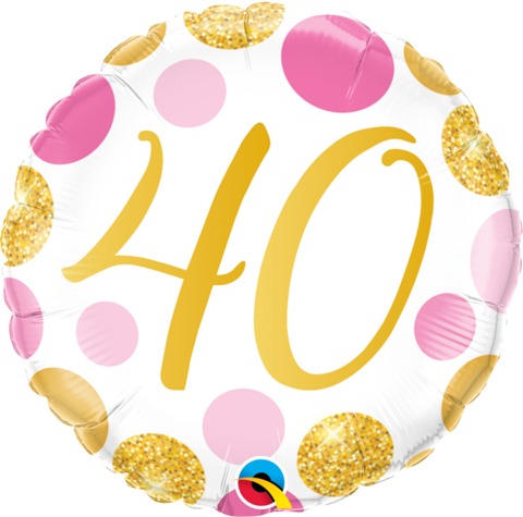 18" ROUND 40 PINK & GOLD DOTS FOIL